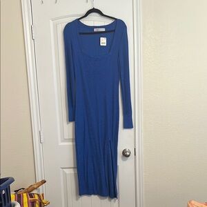 Free People Blue Long Sleeve Scoop Neck Sheath Dress